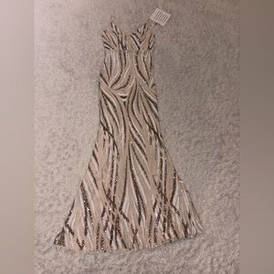 Chicwish Cream and Brown Sequin Mermaid Gown